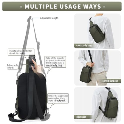 Messenger bag for Men,Small Sling Crossbody Backpack Shoulder Bag for Men Women,canvas Strap Backpack Sling Bag - color: B3-green