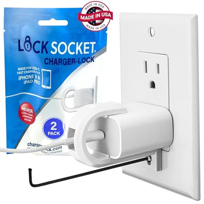Pro USB-C Fast Charger Lock 2/PK - Anti Theft Cord & Outlet Lock, with Security Screw. for Apple iPhone 16/15/14/13/12/11/ X/MAX/XR/8/7, iPad, Samsung and More -Child-Safe - Made in USA