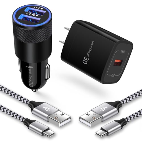 Super Fast Charger Type C Kit,18W Quick Charge 3.0 Wall Charger Car Adapter | for Samsung Galaxy S26 S25 Ultra S25 FE Z Flip7 Flip6 Fold7 A17 A16 A56 A15 A14 iPhone 17 16 Pro Max with 2 USB C Cable 3FT - color: black, white