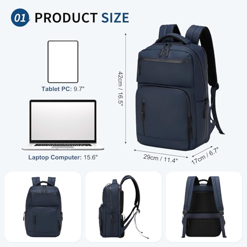 Waterproof Laptop Backpack for Men & Women, Flight Approved Anti-Theft Daypack with 15.6-inch Laptop Sleeve (Blue) - color: Blue