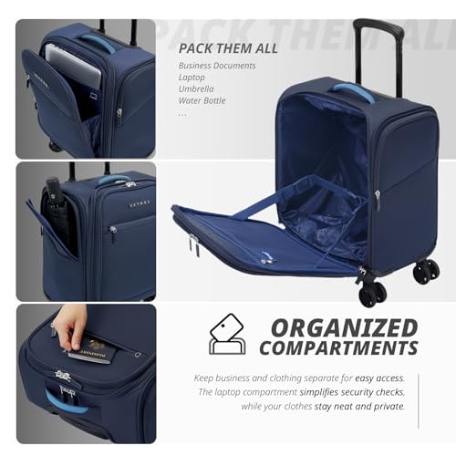 Verage Underseat Carry On Luggage with Wheels,14.5-Inch Plus Underseat | Personal Item Bag,Airline Approved, Laptop Compartment, USB Charging Port - color: Navy, size: 14.5-Inch Plus Underseat