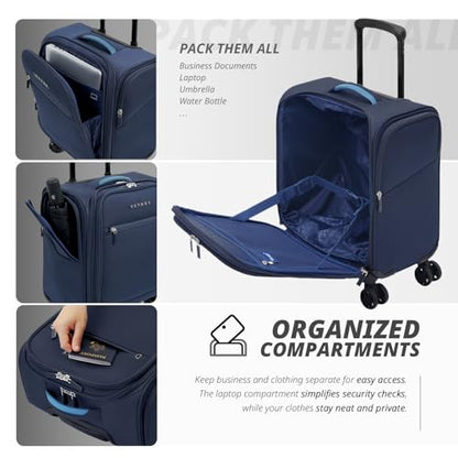 Verage Underseat Carry On Luggage with Wheels,14.5-Inch Plus Underseat | Personal Item Bag,Airline Approved, Laptop Compartment, USB Charging Port - color: Navy, size: 14.5-Inch Plus Underseat