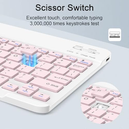 Wireless Keyboard and Mouse Combo, Rechargeable Bluetooth Keyboard & Mouse with 2.4 GHz Wireless USB Receiver, Compatible with iPad, Smartphone, PC, Laptop, Windows/iOS/Android, Pink - color: Pink