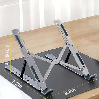 Foldable Laptop Stand with Aluminum Alloy Construction, Portable Notebook Holder with Adjustable Height, Ergonomic Computer Stand for Office and Home Workspace(Black)