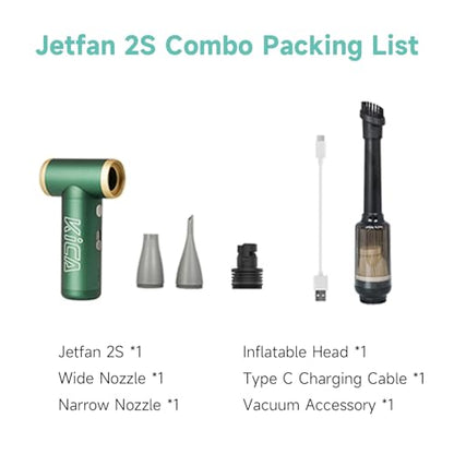 KiCA JetFan 2S Combo Electric Air Duster, 117,000RPM Blower, Green | Powerful electric blower with rechargeable battery, metal construction and versatile use for keyboards, cars and camping
