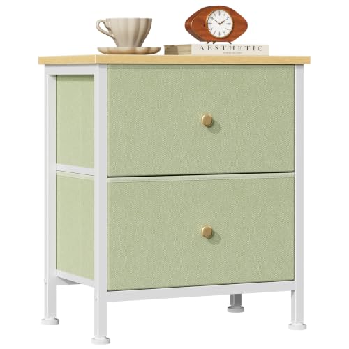 Sweetcrispy Nightstand with 2 Storage Drawers, Small Bedside Table | Small Dresser with Sturdy Wooden Top for Daily Essentials, Compact Nightstand for Bedroom and Small Spaces, Light Green - color: Light Green, size: 11.8"D x 18"W x 20"H (2 Drawers), 1 Pa