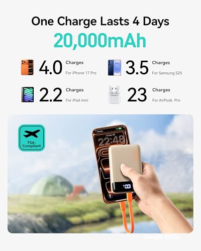 INIU Smallest 20000mAh Power Bank, 22.5W PD Fast Charging Portable Charger with USB-C Cable, Flight-Safe Battery Pack for Travel & Women Daily Commute & Gift for iPhone Samsung iPad, mini Size, Beige | USB-C Cable, Flight-Safe, Travel Essentials, Flashlig