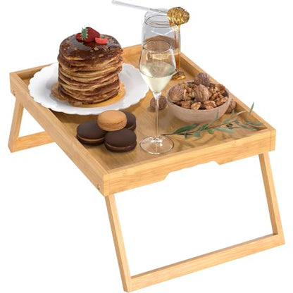 Bamboo Bed Tray Table with Folding Legs, Large, Bamboo | Large FSC-certified bamboo bed tray with folding legs, handles and raised edges for meals, laptops, reading and serving. - color: Bamboo, size: Large