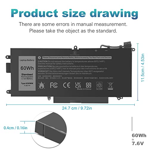 TREE.NB New K5XWW Laptop Battery for Dell Latitude 5289 7389 7390 2-in-1 Series Latitude 12 5000 E5289 L3180 Series P29S001 P29S002 725KY 71TG4 N18GG 6CYH6 J0PGR - size: 9.72x4.53x0.16inch K5XWW