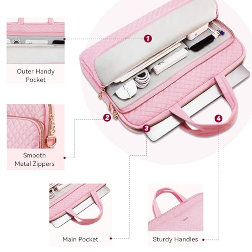 15.6 16 Inch Laptop Bag Case for Women Men Compatible with MacBook Pro M5/HP OmniBook Omen Envy/Dell Pro Inspiron/Lenovo Yoga IdealPad, Messenger Carrying Briefcase Computer Bag Case, Pink - color: Pink, size: 15.6 Inch