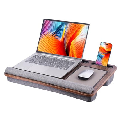 Home Office Lap Desk with Wrist Rest Wrist Rest, Mouse Pad, and Phone Holder Large Laptop Bed Desk for Notebook, Laptop, Tablet, Lap Stand Fits Up to 17 Inch Laptops (Brown) - color: Brown, size: Large