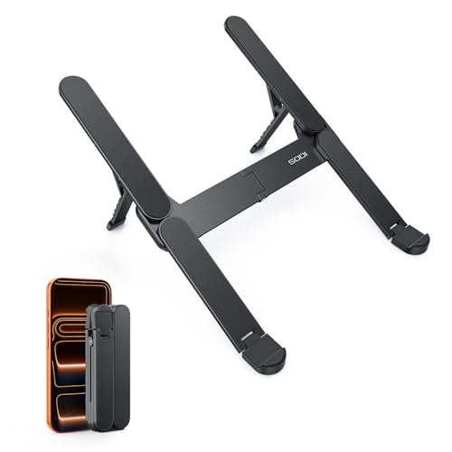 Ultra Compact Foldable Laptop Stand - Portable Laptop Holder for Desk & Travel Use, Ergonomic Aluminum Computer Holder with Adjustable Height for MacBook, Tablet 10-16" (Dark Black, Bi-Fold) - color: Dark Black, size: Bi-Fold