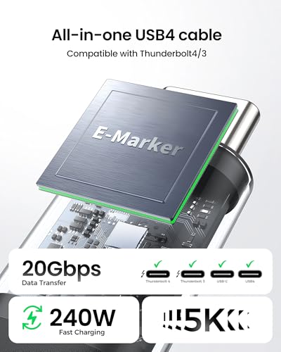 Silkland USB 4 for Long Thunderbolt 4 Cable 16.5FT/5M, 20Gbps Data Transfer, Supports 5K/4K@60Hz, 240W PD 3.1 Charging, USB C Video Cable Compatible for Thunderbolt 3, MacBook, SSD, Docking,VR Headset - size: 16.5FT