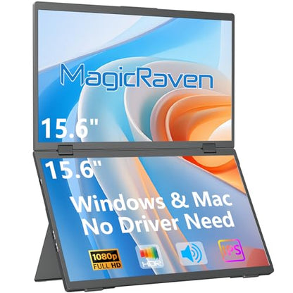 MAGICRAVEN 15.6" FHD Triple Portable Dual Monitor & Laptop Screen Extender | 1080P FHD IPS, Plug & Play No Driver,USB-C,100% sRGB,Triple Screen,Foldable,Mac/Windows Compatible,Travel & Office - size: 15.6"