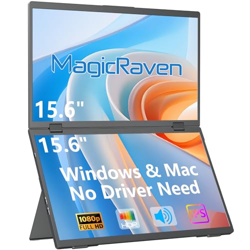 MAGICRAVEN 15.6" FHD Triple Portable Dual Monitor & Laptop Screen Extender | 1080P FHD IPS, Plug & Play No Driver,USB-C,100% sRGB,Triple Screen,Foldable,Mac/Windows Compatible,Travel & Office - size: 15.6"