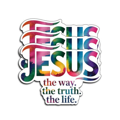 (3Pcs) Jesus The Way The Truth The Life Christian Sticker Waterproof Vinyl Decal Religious Faith Sticker Colorful Bible Decal Laptop Water Bottle Church Gifts Christians Adults Teens Women 3x2.3 Inch - color: Jesus the Way