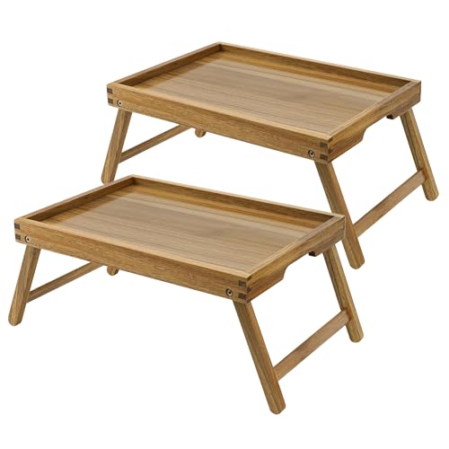 VaeFae Acacia Bed Table Tray, Wooden Breakfast Tray with Folding Legs, Bed Tray for Eating and Laptop, Eating Trays for Bedroom, (2 Pack) - size: Medium, 2 Pack