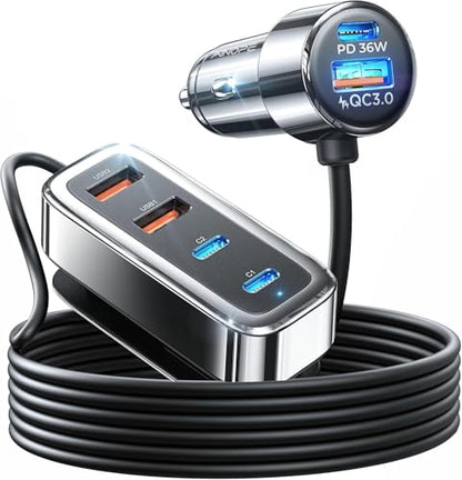AINOPE PD&QC 108W Multiple Ports Car Charger, Cigarette Lighter USB Charger | Car Charger Adapter Fast Charging for iPhone 17 [+5FT Cable], 12V Road Trip Essentials for Kids, Car Accesories