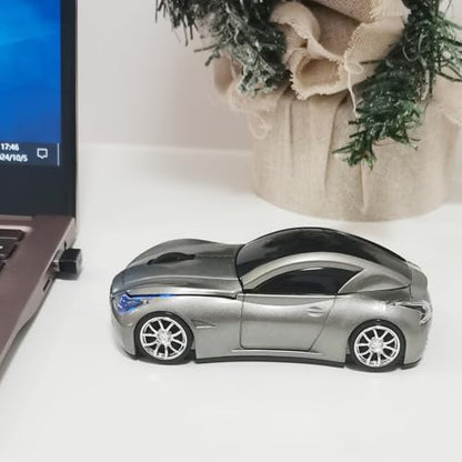 Car Mouse for Computer, Wireless Car Shaped Mice for Laptop, PC, Mini Cute Mouse with 2.4Ghz USB Receiver, 3D, 1600DPI, Silent Clicks, LED Headlights (Grey) - color: Y-Grey