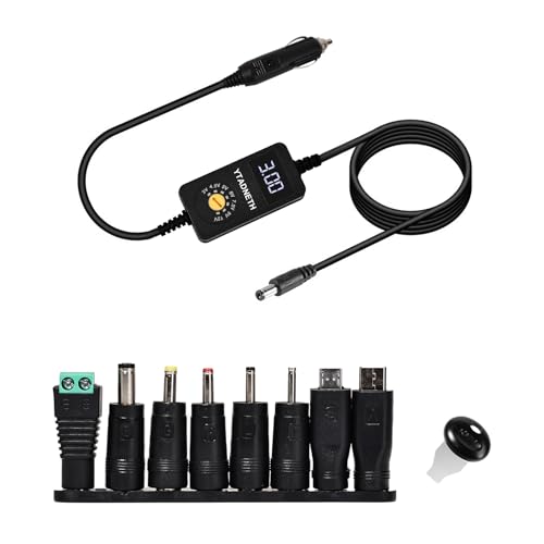 Car Charger Adapter with LED Display DC 3V 4.5V 5V 6V 7.5V 9V 12V Adjustable Voltage Universal Auto Cigarette Lighter Male Plug Power Supply Adapter Cable for Portable DVD Player Dash cam Tablet