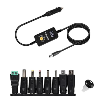 Car Charger Adapter with LED Display DC 3V 4.5V 5V 6V 7.5V 9V 12V Adjustable Voltage Universal Auto Cigarette Lighter Male Plug Power Supply Adapter Cable for Portable DVD Player Dash cam Tablet