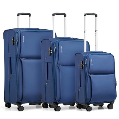 Hanke 3 Piece Luggage Sets Softside Expandable Carry On Luggage Set Travel Suitcase Sets with Spinner Wheels TSA Approved Luggage(Blue, 20in/24in/28in) - color: Blue, size: 3 Pc Set(20/24/28)