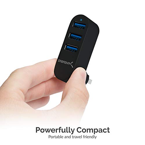 SABRENT Premium 3 Port Aluminum Mini USB 3.0 Hub [90°/180° Degree Rotatable] (HB-R3MB) - color: Black