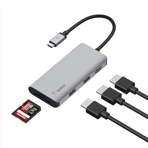 Belkin USB-C Hub, 5-in-1 MultiPort USB-C Docking Station for MacBook & Windows w/ 4K HDMI 1.4, 2x USB-A 3.1, SD 3.0, & Micro SD 3.0, & 5Gbps Data Transfer for Home, Office, & Travel, PVC002 | SD and Microsd Slots, 8.3in/21cm Tethered USB-C, Compact Alumin