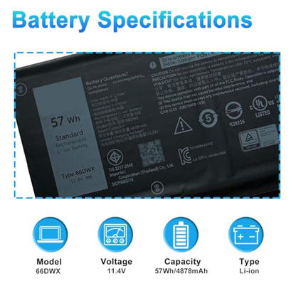 Kappir BOWEIRUI 57Wh 66DWX Laptop Battery Replacement for Dell Latitude 7340 7350 7440 7450 7640 7650 Series 0CTJJ6 CTJJ6 0JNYT4 JNYT4 WW8N8 0047T0 047T0 0V0W55 V0W55 FH97R 00HYH8 0HYH8 086D0Y 86D0Y - size: 11.42*3.86*0.71inch 66DWX