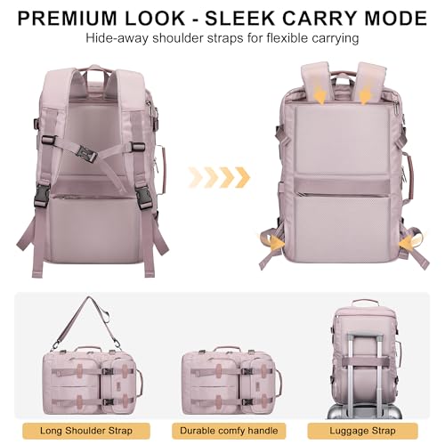Travel Backpack Carry On Backpack for Airplanes, Travel Bag 35L | Large Convertible Travel Backpacks for Men, 16" Laptop Compartment, USB Port, Anti-Theft Pocket, Travel, Daily, Overnight - color: Ashen Purple-2