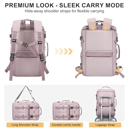 Travel Backpack Carry On Backpack for Airplanes, Travel Bag 35L | Large Convertible Travel Backpacks for Men, 16" Laptop Compartment, USB Port, Anti-Theft Pocket, Travel, Daily, Overnight - color: Ashen Purple-2