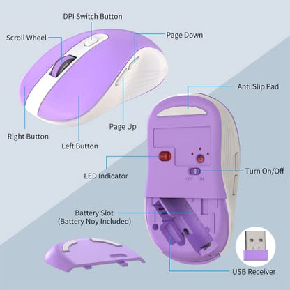Wireless Keyboard and Mouse Combo, MARVO 2.4G Ergonomic Wireless Computer Keyboard with Phone Tablet Holder, Silent Mouse with 6 Button, Compatible with MacBook, Windows (Purple) - color: Purple