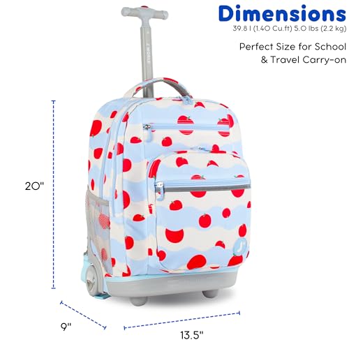 J World Sundance Laptop Rolling Backpack for Girls Boys. Roller Bookbag with Wheels, 20 Inch, Floating Apple - color: Floating Apple