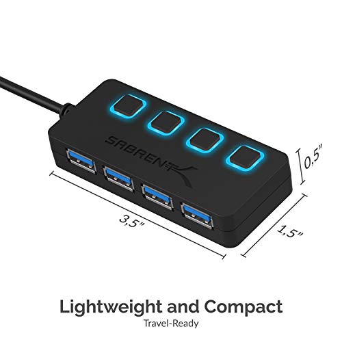 SABRENT 4-Port USB 3.0 Hub with Individual LED Power Switches - Slim, Portable Design - 2 Ft Cable - Fast Data Transfer - Compatible with Mac & PC (HB-UM43) - color: Black