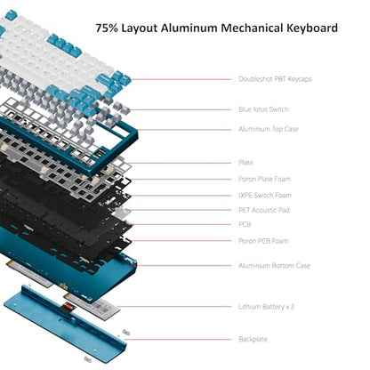 OOCTPK Chilkey ND75 Aluminum Keyboard 75% Percent Wireless Gaming Mechanical Keyboard with LCD Screen, Quick Assembly, BT/2.4G/USB-C, Hot Swappable Per-Key RGB Custom Keyboard for Laptop Office PC - color: Blue, size: 1.2mm PCB Flex Cut