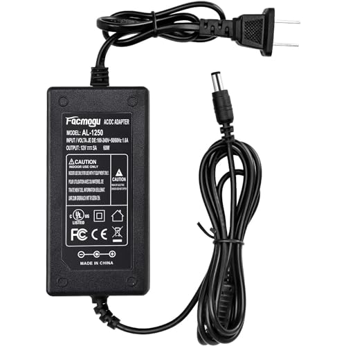 Facmogu 12V 5A Power Supply, AC DC Adapter, Converter 100-240V to 12 Volt 5 Amp Transformer for LED Strip Light System Accessories - size: 12V 5A (2 Prong Plug)
