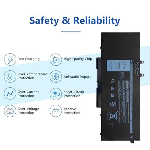 DJW 3HWPP Battery Replacement for Dell Latitude 5501 5411 5401 5410 5510 5511, 17 7500 7506 2-in-1 Black, Precision 3551 3541 Inspiron 7706 2-in-1, 10X1J N2NLL 1VY7F 451-BCMN - size: 3HWPP