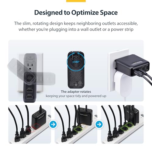 StarTech 100W GaN USB-C Wall Charger, Power Adapter for MacBook Pro/Air | Dell XPS, iPhone 15/Pro, iPad Pro, 2x USB-C/2x USB-A, Fast Charging Portable GaN Charger