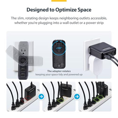 StarTech 100W GaN USB-C Wall Charger, Power Adapter for MacBook Pro/Air | Dell XPS, iPhone 15/Pro, iPad Pro, 2x USB-C/2x USB-A, Fast Charging Portable GaN Charger