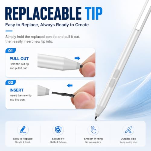 Active Pen for HP Omnibook Envy x360 Spectre Pavilion, Palm Rejection | 1024 Pressure Levels, 300-Day Battery, Dual Side Button, No Bluetooth, MPP 1.51 for Drawing & Note-taking - color: Silvery