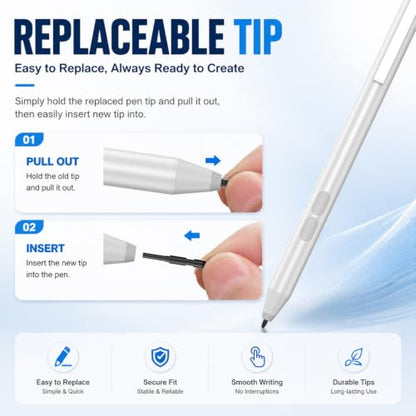 Active Pen for HP Omnibook Envy x360 Spectre Pavilion, Palm Rejection | 1024 Pressure Levels, 300-Day Battery, Dual Side Button, No Bluetooth, MPP 1.51 for Drawing & Note-taking - color: Silvery