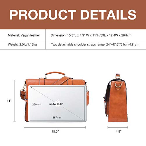 ECOSUSI Backpack for Women Briefcase Messenger Laptop Bag Vegan Leather Satchel Work Bags Fits 15.6 inch Laptops, Brown - color: 2-brown-l