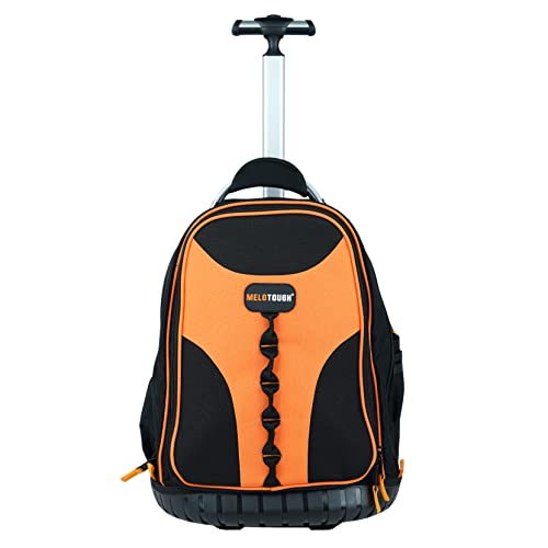 MELOTOUGH Rolling Tool Backpack Heavy Duty 37 Pockets Orange | Heavy-Duty 600D, Polyester, Water-Resistant, Multiple Pockets with Large Interior, Smooth Rolling Wheels & Telescoping Handle - color: Orange
