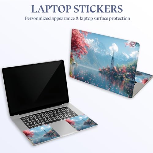 Universal Laptop Skin Sticker Decal,15.6 Inch Laptop Vinyl Cover for 13" 14" 15.6" Laptop,Scratch-Resistant Waterproof Protector Wrap,Reusable with Wrist Pads,Cherry Blossom Lake Village - color: Cherry Blossom Lake Village