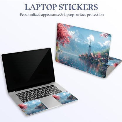 Universal Laptop Skin Sticker Decal,15.6 Inch Laptop Vinyl Cover for 13" 14" 15.6" Laptop,Scratch-Resistant Waterproof Protector Wrap,Reusable with Wrist Pads,Cherry Blossom Lake Village - color: Cherry Blossom Lake Village