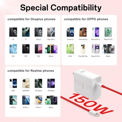 150W 100W 80W Super Fast Wall Charger Block Compatible for Oneplus | for One Plus 15 15R 13 12 13R 12R 11 10T 10R Nord CE4 3 4 Pad Open,65W PD PPS for MacBook Laptop,3.3ft USB C to C Cable
