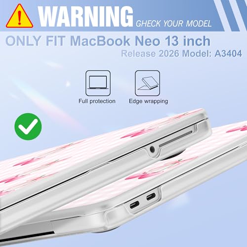 May Chen for MacBook Neo Case 13 inch 2026 | 100% Match Official Color | Pattern Printing, Anti-Crack & Scratch & Fingerprint | Protective Hard Shell Cases Model A3404 - Cherries with Ribbon Bow - color: Cherries with ribbon bow