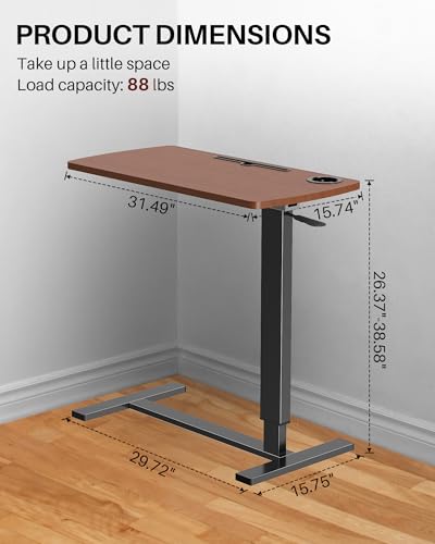Foldable Overbed Table with Wheels, Pneumatic Adjustable Overbed Bedside Table, Mobile Standing Desk, Hospital Bed Tables Over The Bed, Rolling Laptop Desk with Casters for Home Office - color: Brown