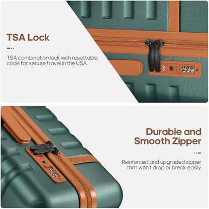 UKEIN Luggage Sets 3 Piece, PC Hardside Large Luggage 24 Inch With Spinner Wheels with TSA Lock, Carry On Suitcase Set With Travel Backpack for Men (Green, 3 piece set (24inch)) - color: Green, size: 3 piece set (24inch)