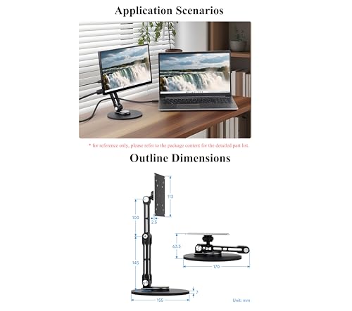 VESA Monitor Stand, Compatible with Up to 19inch Monitors, Supports 50 x 50/75 x 75/100 x 100 (mm) VESA Mounting Holes,Supports Multi-axis Rotation, Portable Adjustable Foldable